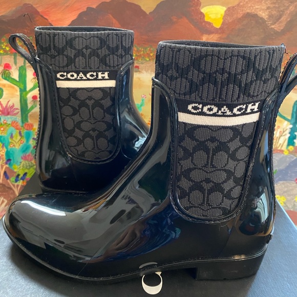 COACH Rivington Rubber Black Rain Boots, Women's Size 8B